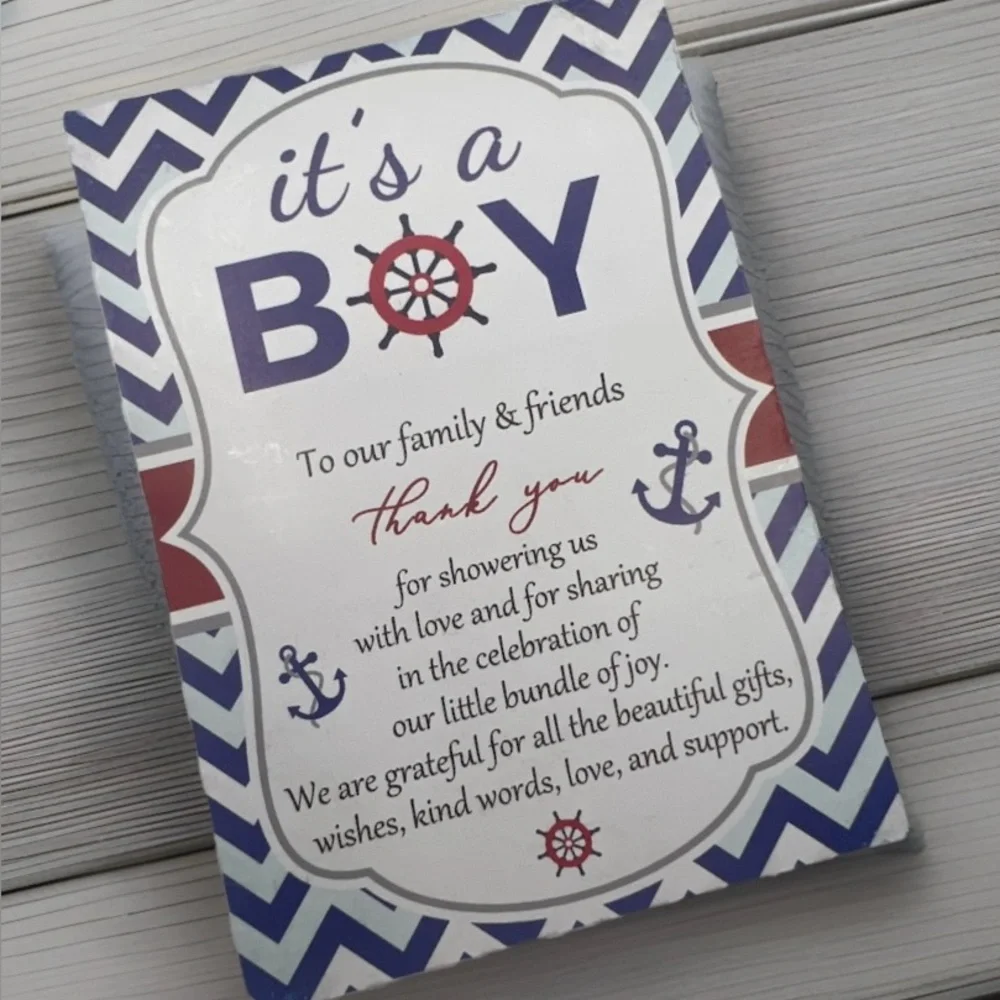 It's A Boy Anchor Keychain 50 Nautical Baby Shower Thank You Cards - Gift Sets